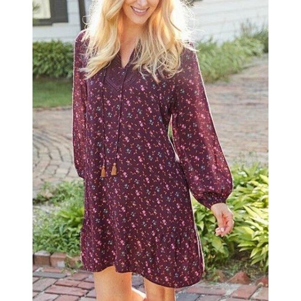 Matilda Jane Moments Local Luxuries Sz M Floral Boho Crochet Tassle Rayon Dress